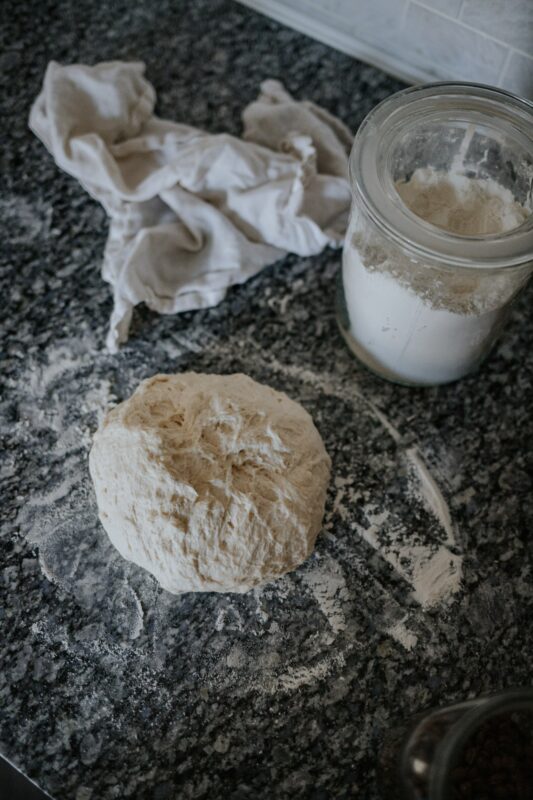 flour and sourdough bread dough