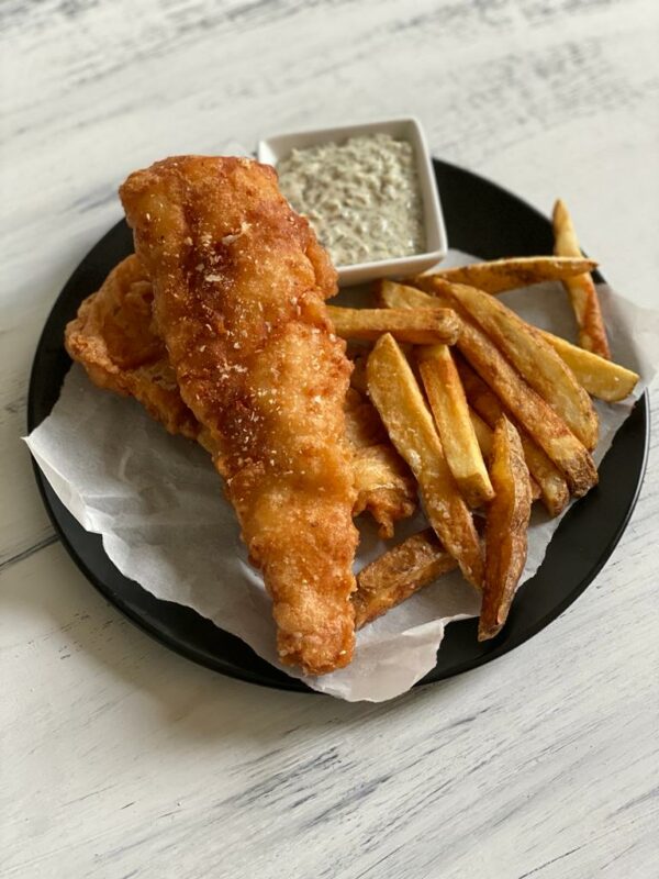 image of fried fish and chips made with sourdough batter