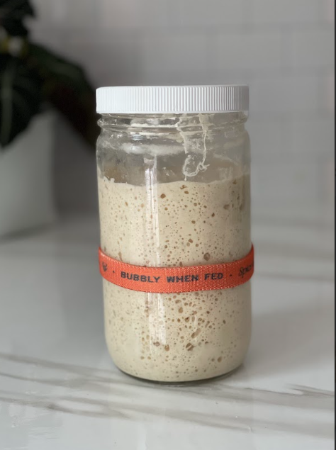 A jar of sourdough starter